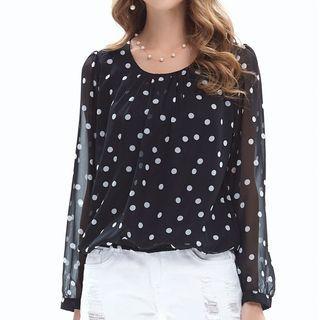 Puff Sleeve Dot Chiffon Blouse