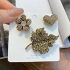 Set Of 3: Retro Rhinestone Alloy Brooch (various Designs) Set Of 3 - Gold - One Size