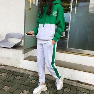 Color-block Hoodie & Jogger Sweatpants Running Set