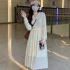 Long-sleeve Peter Pan-collar Midi Lace Dress