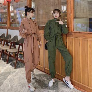 Stand Collar Long-sleeve Cargo Jumpsuit