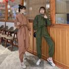 Stand Collar Long-sleeve Cargo Jumpsuit
