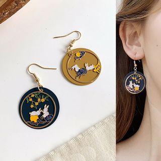 Glaze Rabbit Disc Dangle Earring 1 Pair - Blue & Yellow - One Size
