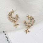 Moon & Star Rhinestone Alloy Dangle Earring 1 Pair - Silver Needle - Gold - One Size