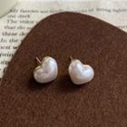 Faux Pearl Heart Earring 1 Pair - Heart - As Shown In Figure - One Size