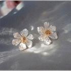 925 Sterling Silver Flower Stud Earring 1 Pair - Silver Needle - Flower - One Size
