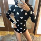 Long-sleeve Heart Print Swimsuit