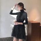 Turtleneck Knit Top / Glitter Sleeveless Dress