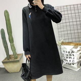 Feather Embroidered Collared Midi Pullover Dress