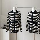 Collared Striped Cardigan Stripes - Black & White - One Size