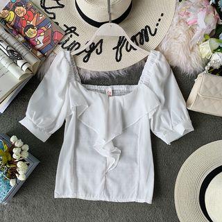 Ruffle-trim Square-neck Blouse