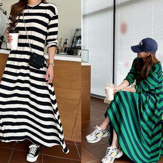 Stripe Flared Maxi T-shirt Dress