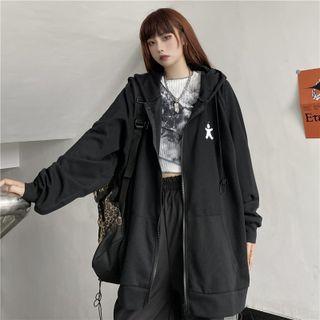 Graphic Embroidered Hooded Zip Jacket