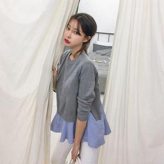 Set: Cutout-back Sweater + Sleeveless Stripe Peplum Top