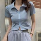 Short-sleeve Zip-up Crop Polo Shirt