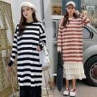 Mock Two-piece Stripe Midi Tiered Knit Dress
