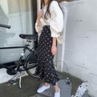 3/4 Sleeve Plain Top / High Waist Dotted Mermaid Skirt