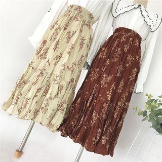 Midi Flower Print Chiffon Skirt