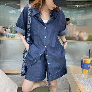 Denim Loose-fit Short-sleeve Shirt / Denim Shorts