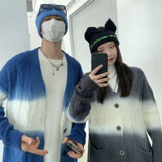 Long-sleeve Two-tone Cable Knit Cardigan