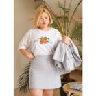 Plus Size - Mandarin Print Cotton T-shirt