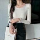 Long-sleeve Round Neck Plain Slim Fit Knit Top