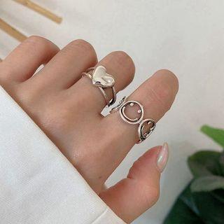 Heart / Smiley Sterling Silver Open Ring J1623 - Heart - Silver - One Size