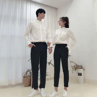 Couple Matching Shirt / Pinstriped Straight Leg Pants