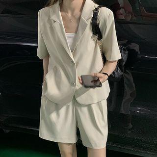 Short-sleeve Plain Blazer / High-waist Plain Wide-leg Shorts