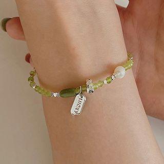 Faux Crystal Bead Freshwater Pearl Bracelet Green - One Size