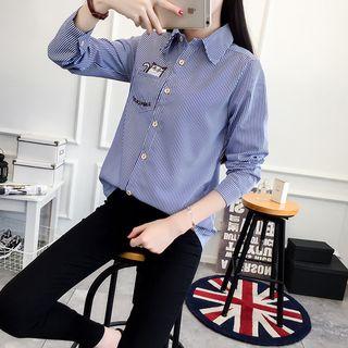 Cat Pinstripe Long-sleeve Blouse