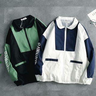 Color Panel Lettering Long-sleeve Jacket