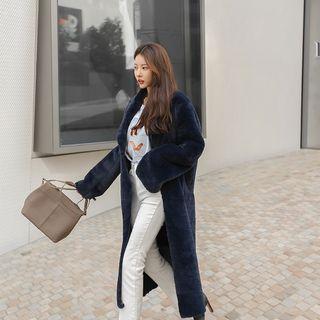 Notch-lapel Faux-fur Long Coat