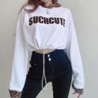 Letter Embroidered Cropped Sweatshirt
