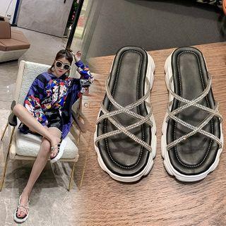 Rhinestone Strap Slide Platform Sandals