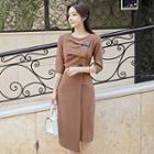 3/4-sleeve Asymmetric Midi Dress