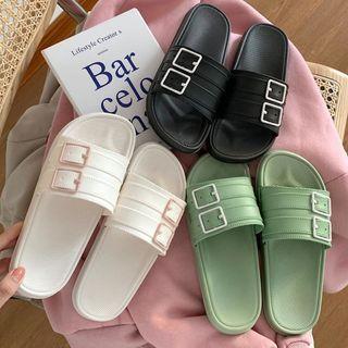 Faux Buckle Slide Sandals