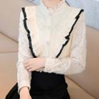 Contrast Trim Ruffled Lace Blouse