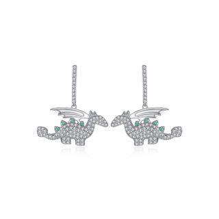 Fashion Cute Dinosaur Earrings With Cubic Zirconia Silver - One Size