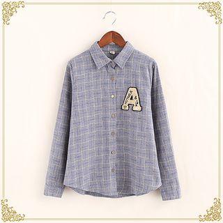 Letter Embroidered Plaid Shirt