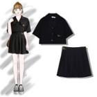 Applique Short-sleeve Cropped Shirt / Mini A-line Skirt