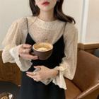 Bell-sleeve Dotted Blouse / Spaghetti Strap Midi Dress