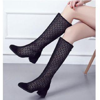 Block-heel Mesh Tall Boots