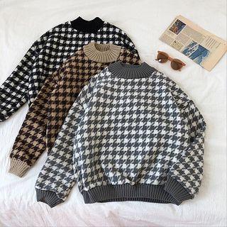 Houndstooth Acrylic Long-sleeve Sweatshirt