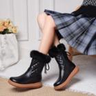 Fluffy Trim Bow Short Boots