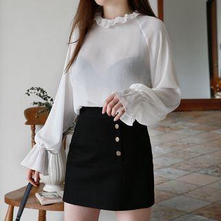 Frill-neck Sheer Blouse