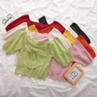 Bow-front Short-sleeve Cropped Knit Top