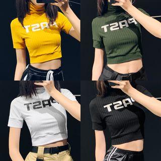 High-neck Embroidered Crop Top