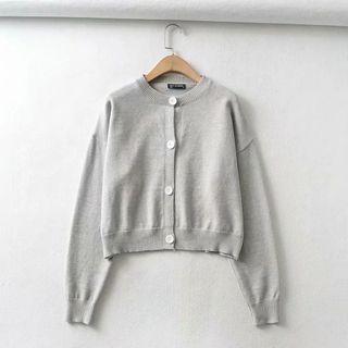 Long Sleeve Plain Loose-fit Cardigan