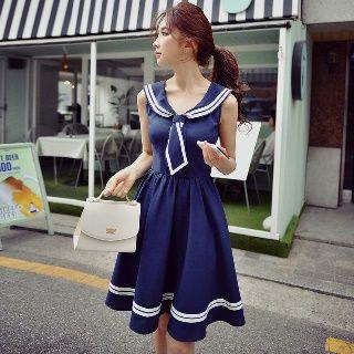 Sleeveless Sailor-collar Dress